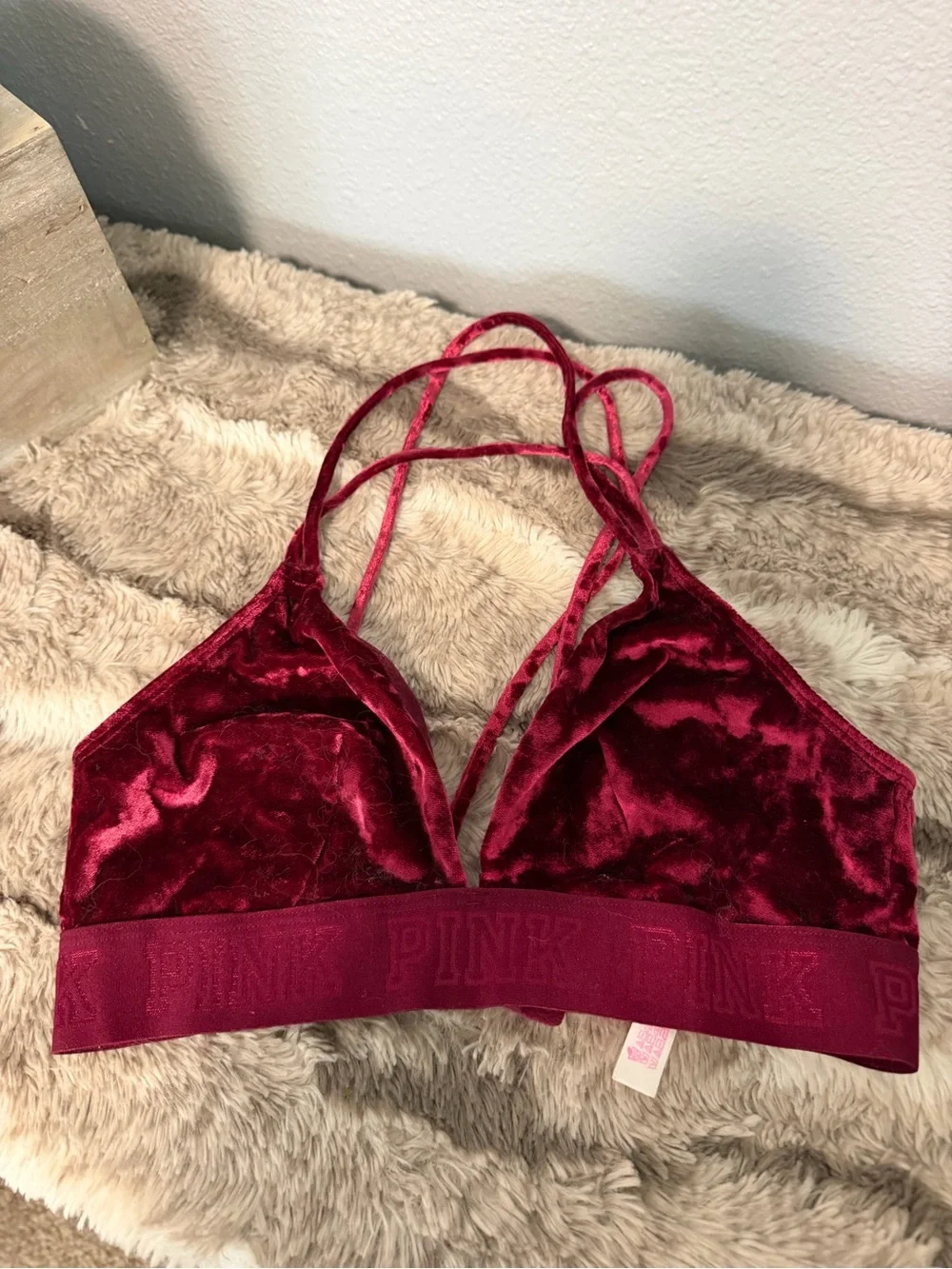 PINK Victoria's Secret Velvet Strappy Bralette in Deep Wine
